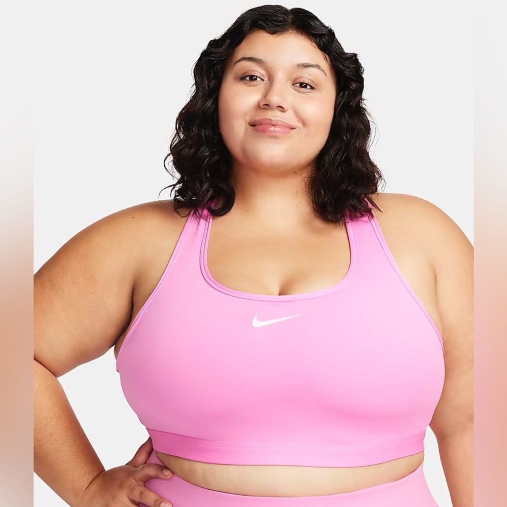 Nike Swoosh Women’s 1X Medium Support Padded Racerback Sports Bra Playful Pink - Picture 2 of 9